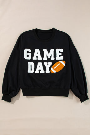 Black GAME DAY Graphic Varsity Pullover Sweatshirt-True and Wild