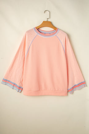 Grapefruit Orange Patchwork Long Sleeve Waffle Top-True and Wild