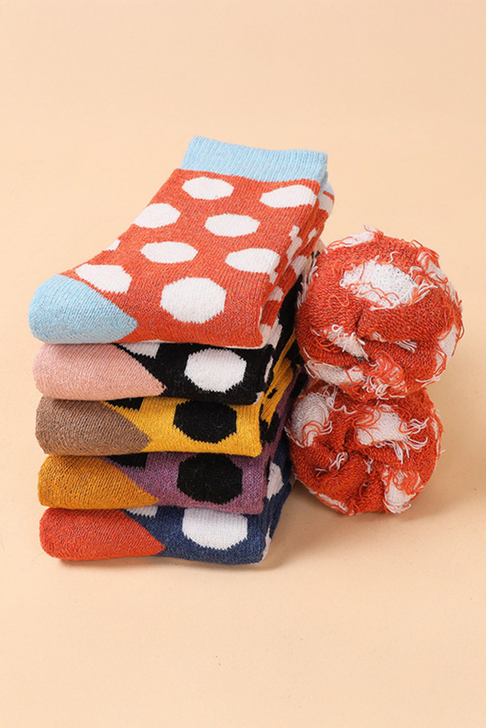 Grapefruit Orange Polka Dot Cotton Crew Stocks