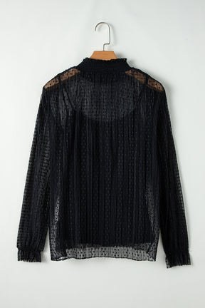 Black Dotty Lace Long Sleeve Mock Neck Sheer Top-True and Wild