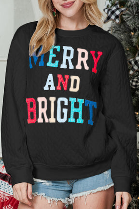 Black Merry and Bright Quilted Sweatshirt-True and Wild