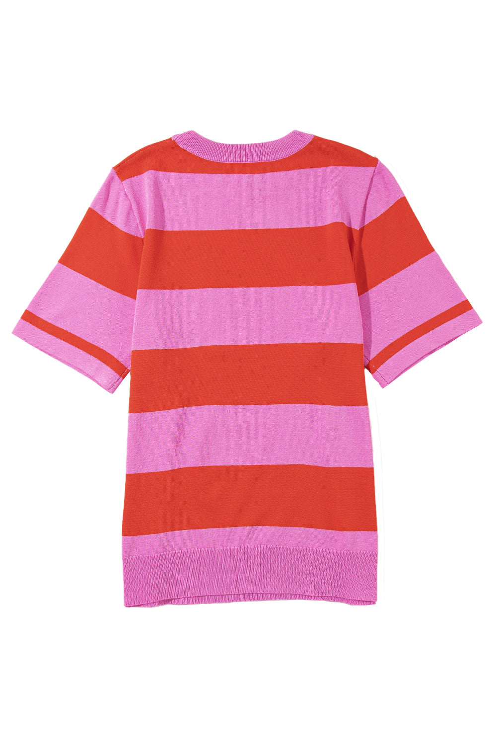 Bright Pink Colorblock Knitted Round Neck T Shirt-True and Wild