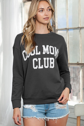 Gray COOL MOMS CLUB Print Drop Shoulder Light Wash Sweatshirt-True and Wild