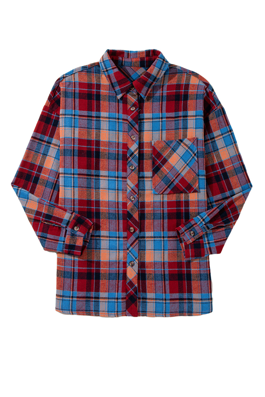 Red Plaid Print Drop Sleeve Loose Shirt-True and Wild