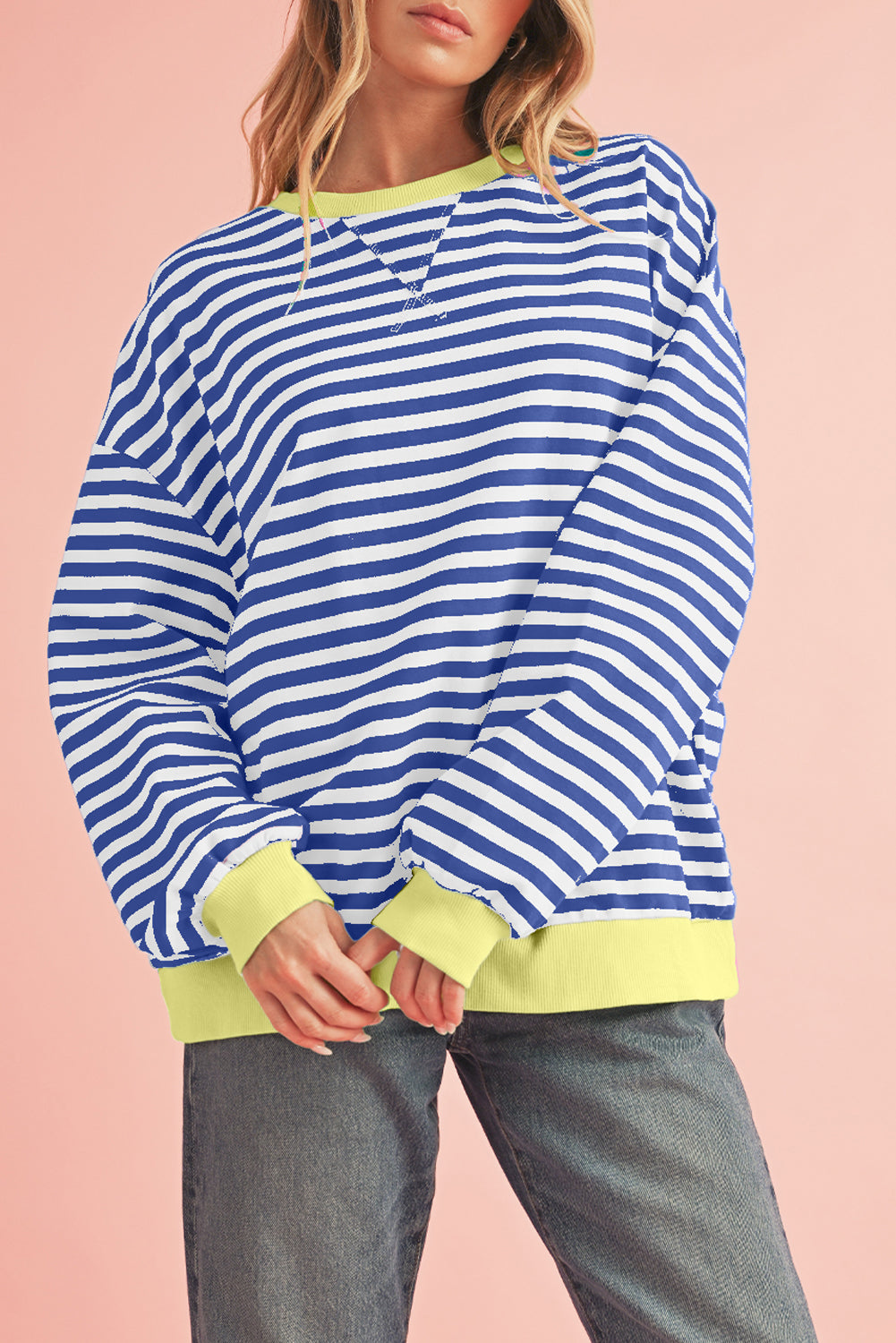 Black Stripe Contrast Edge Cross Seam Oversized Sweatshirt-True and Wild