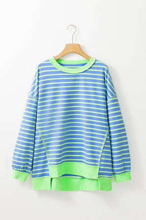 Pink Stripe Contrast Trim High Low Tunic Sweatshirt-True and Wild