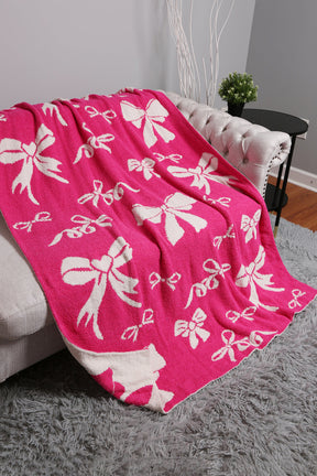 Pink 127*152cm Bow Printed Cozy Soft Throw Blanket-True and Wild