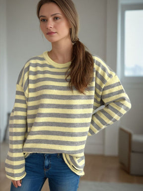 Distressed Striped Round Neck Long Sleeve Sweater