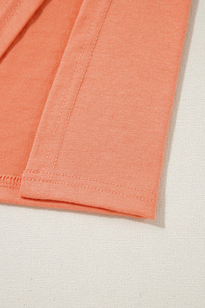 Grapefruit Orange Colorblock V Neck Slits Oversized Top-True and Wild