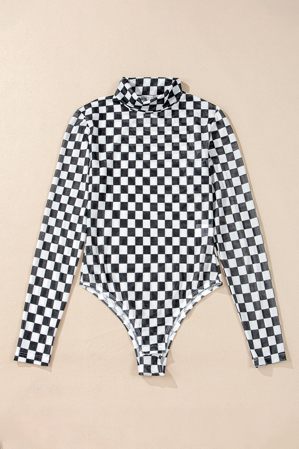 Brown Checkered Print Long Sleeve Mock Neck Bodysuit-True and Wild