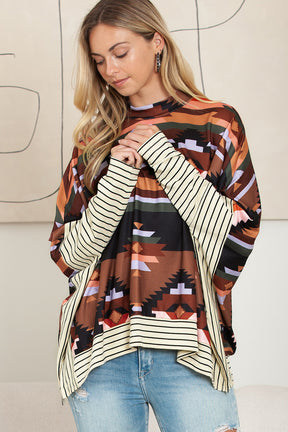 Multicolor Geometric Pattern Striped Long Sleeve Top-True and Wild