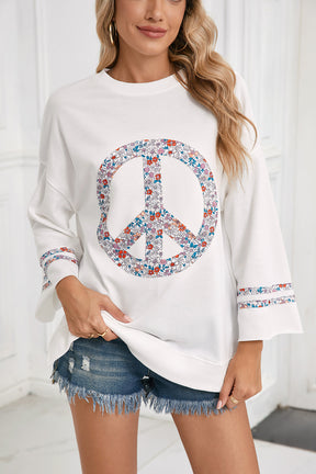 Light Pink Floral Peace Sign Drop Shoulder Top-True and Wild