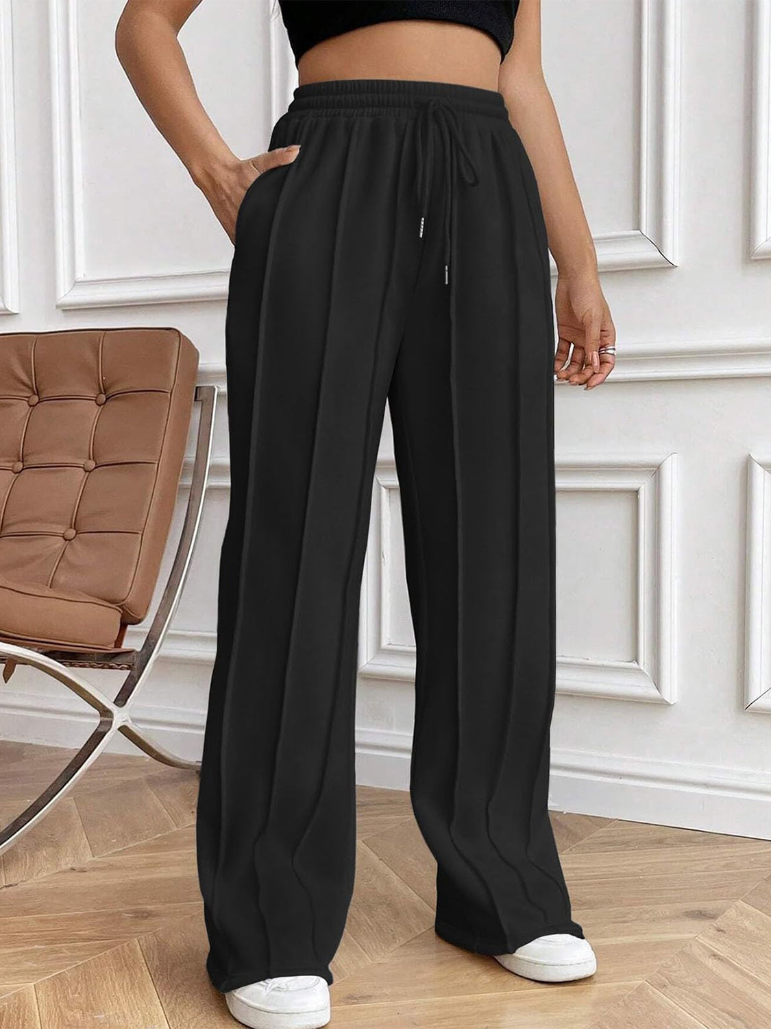 Drawstring Elastic Waist Pants with Pockets-True and Wild