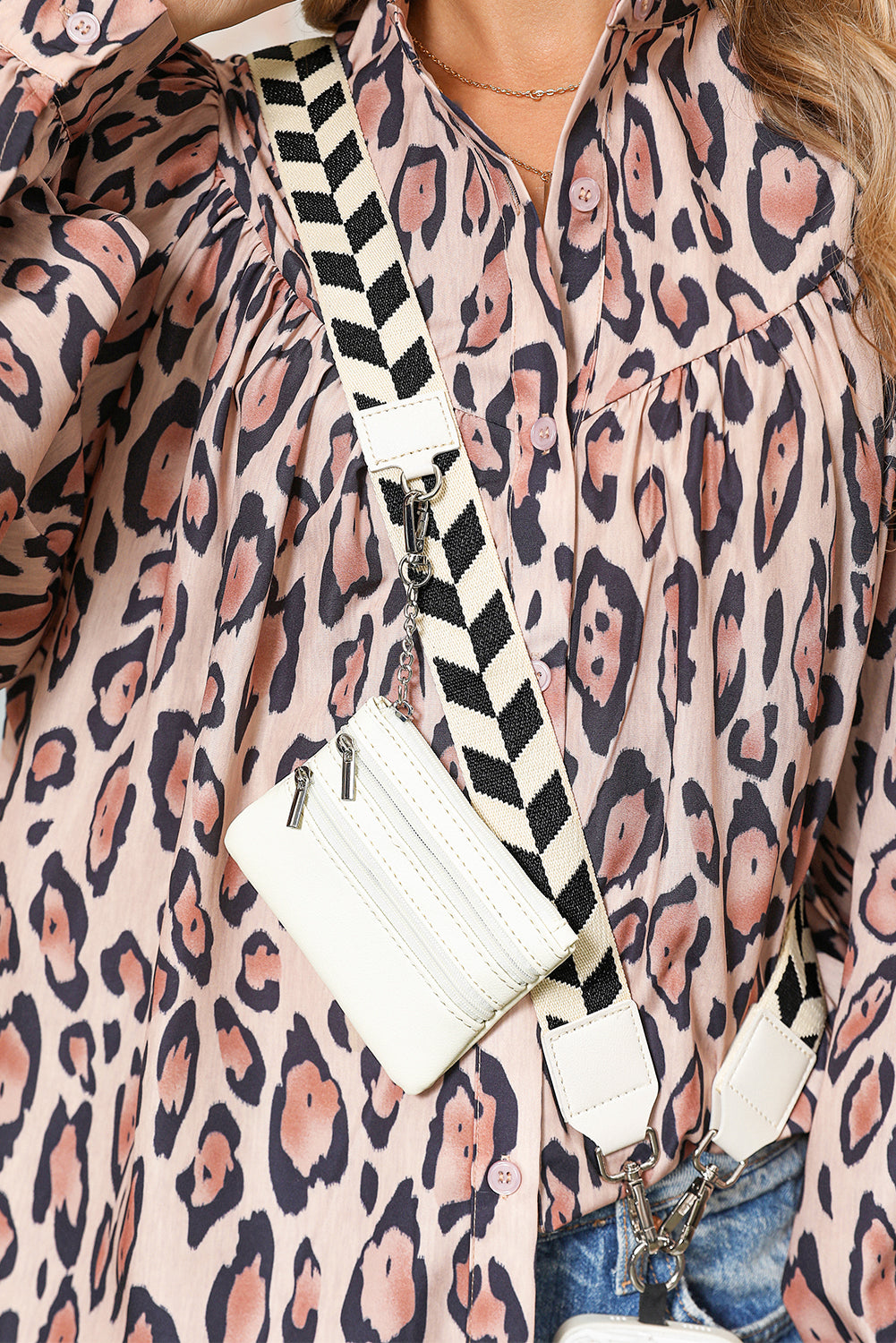 Black Geometric Printed Phone Strap And Detachable Zipped Pouch-True and Wild