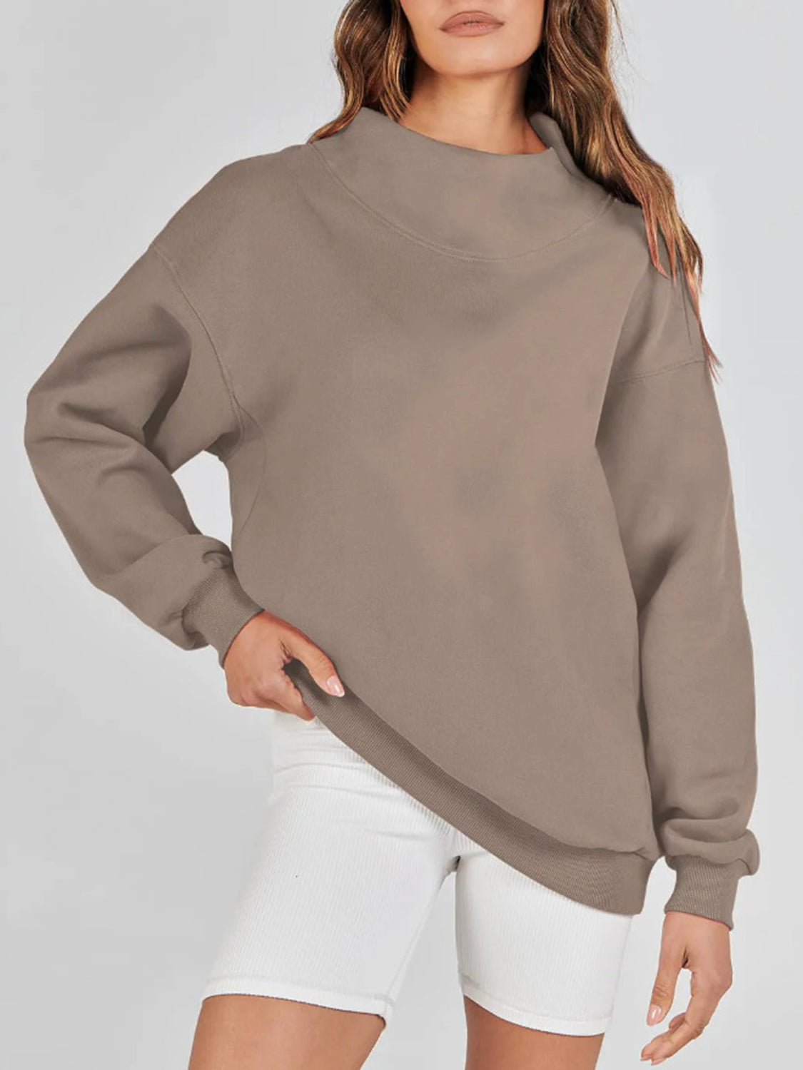 Mock Neck Drop Shoulder Long Sleeve Sweatshirt