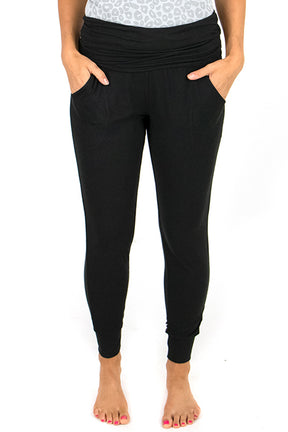 Black Pleated Casual Pocket High Waisted Leggings-True and Wild