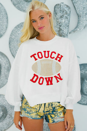 Black TOUCH DOWN Rugby Graphic Pullover Sweatshirt-True and Wild