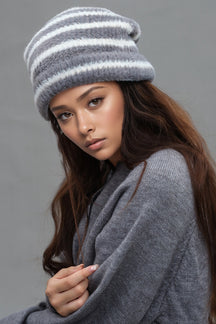 Fuzzy Contrast Striped Thermal Hat