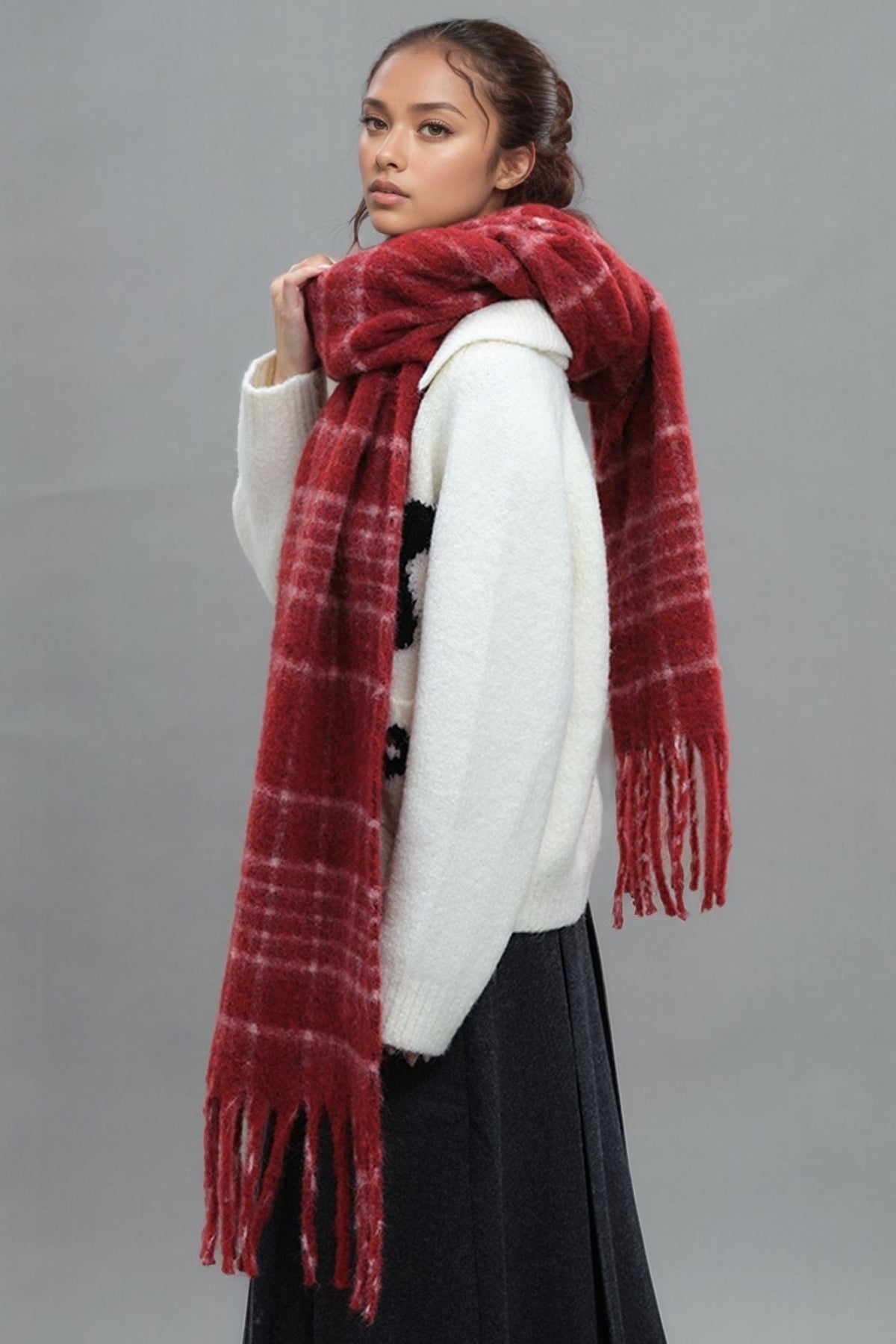 Fringe Plaid Thermal Scarf