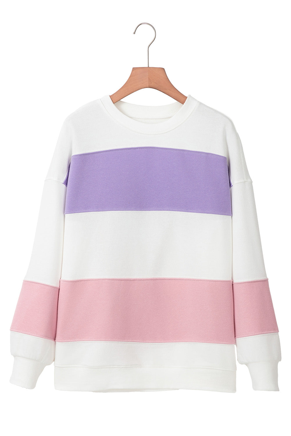 Beige Colorblock Patchwork Drop Shoulder Crewneck Sweatshirt-True and Wild