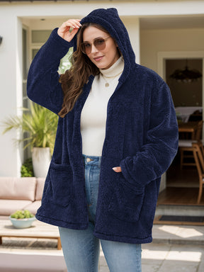 Plus Size Zip Up Long Sleeve Hooded Outerwear-True and Wild