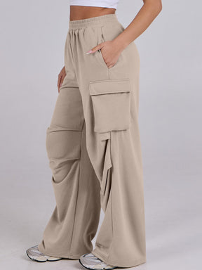 Elastic Waist Wide Leg Pants with Pockets-True and Wild