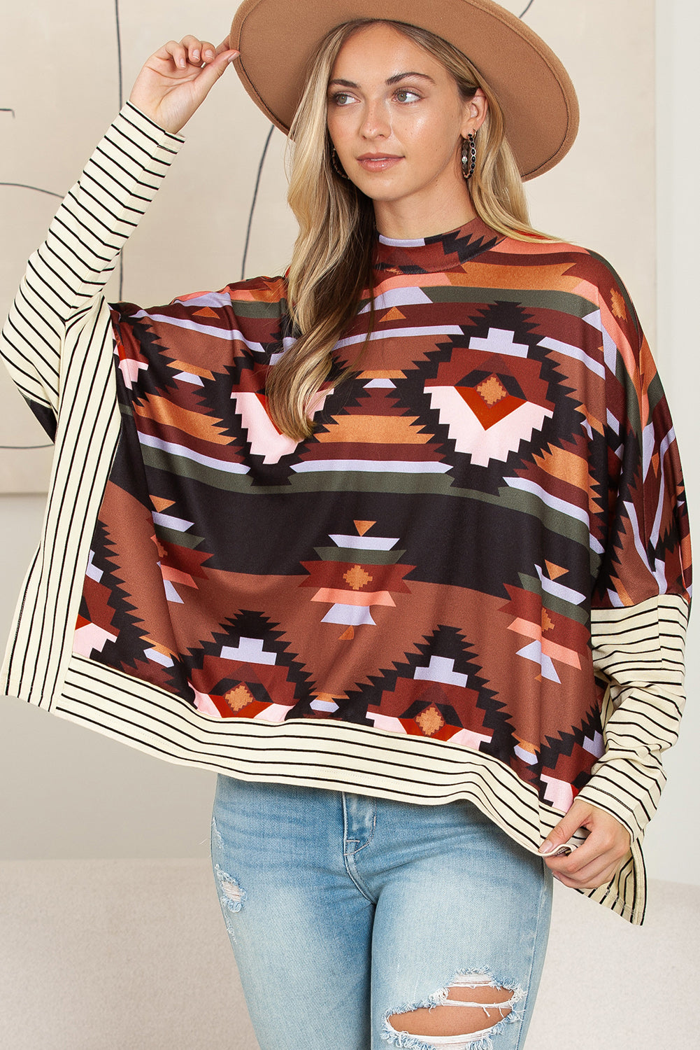 Multicolor Geometric Pattern Striped Long Sleeve Top-True and Wild