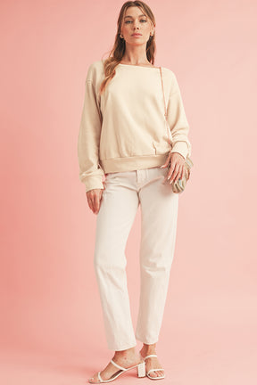 Apricot Bowknot Plain Round Neck Sweatshirt-True and Wild