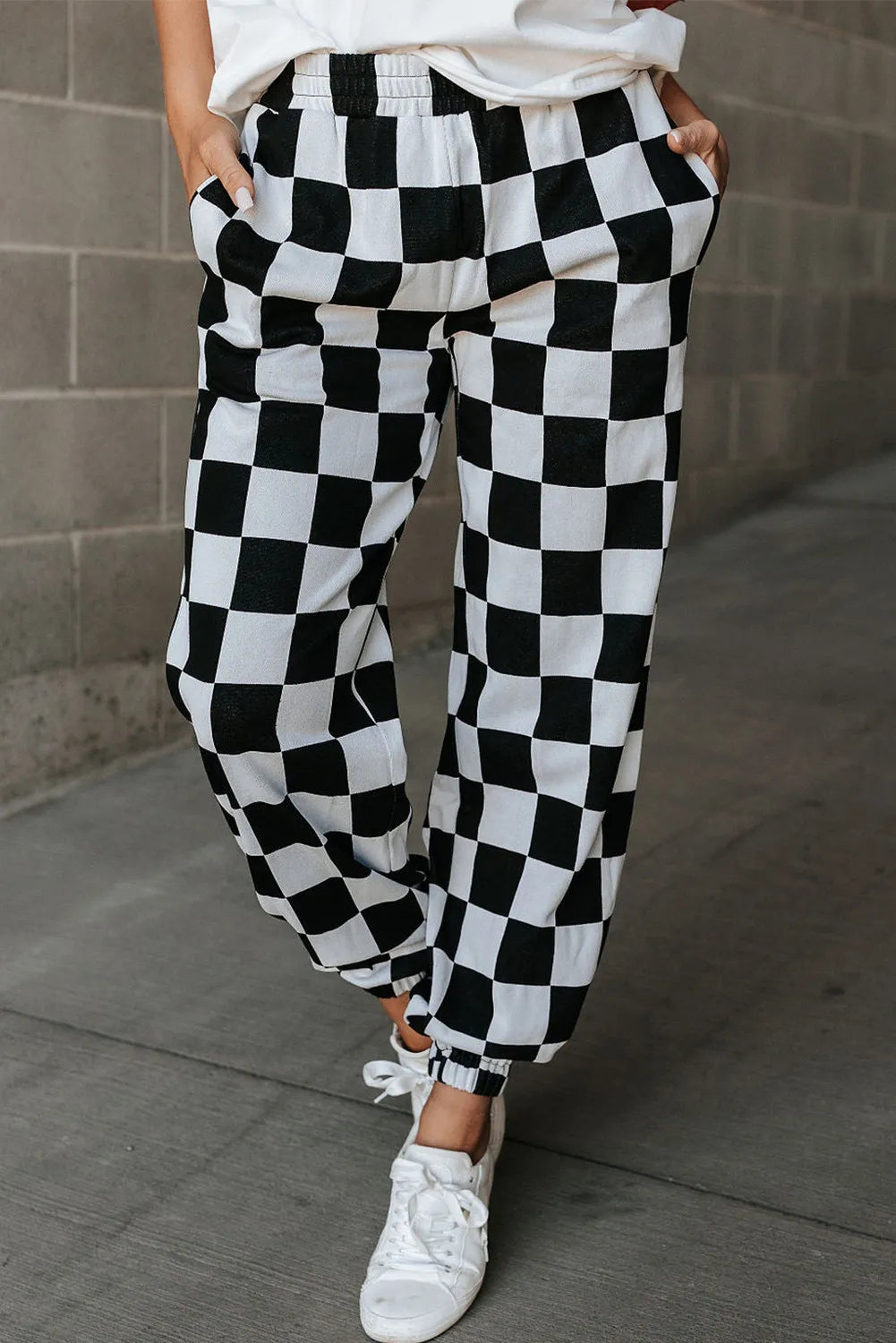 Checkered Elastic Waist Joggers-True and Wild