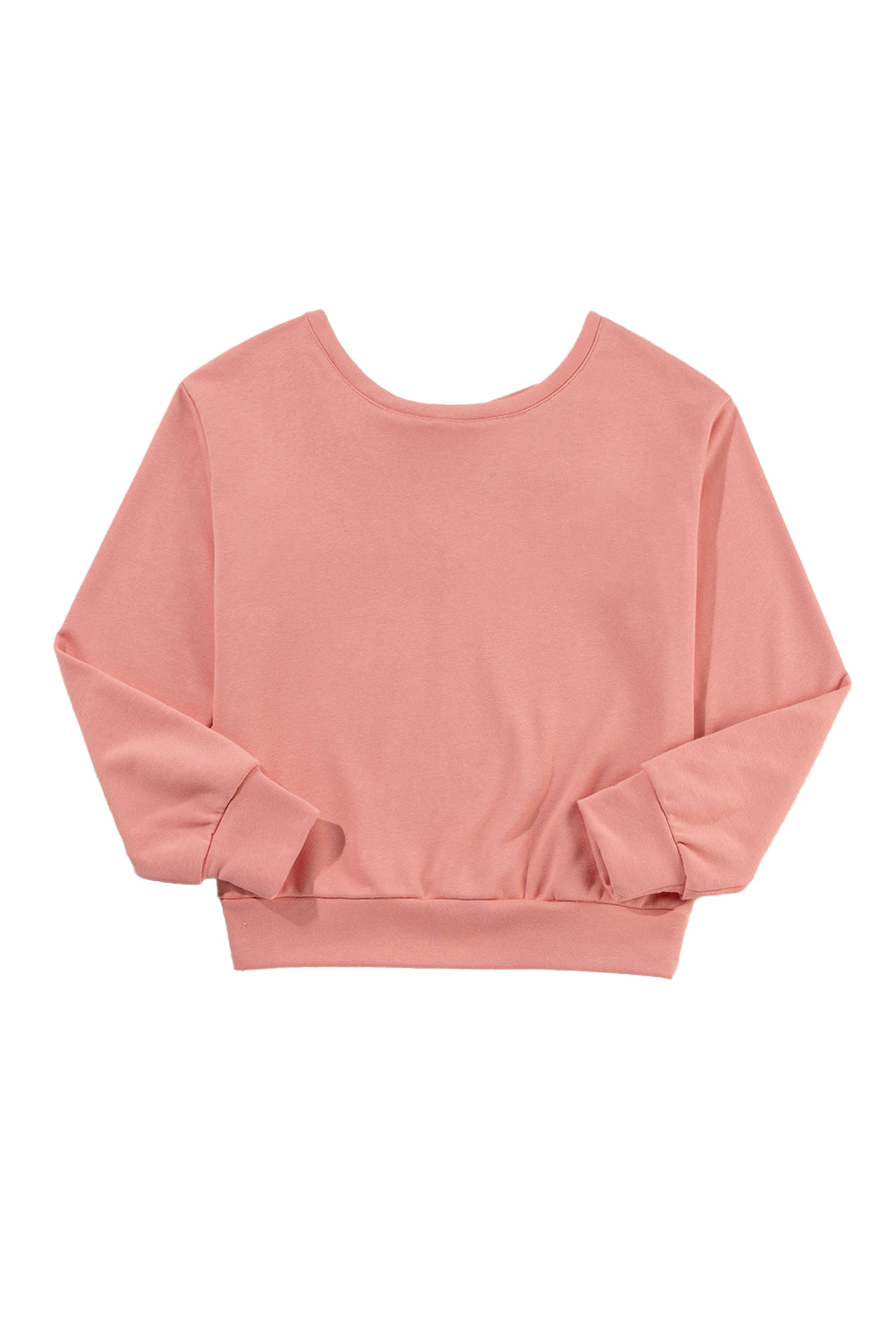 Apricot Bowknot Plain Round Neck Sweatshirt-True and Wild