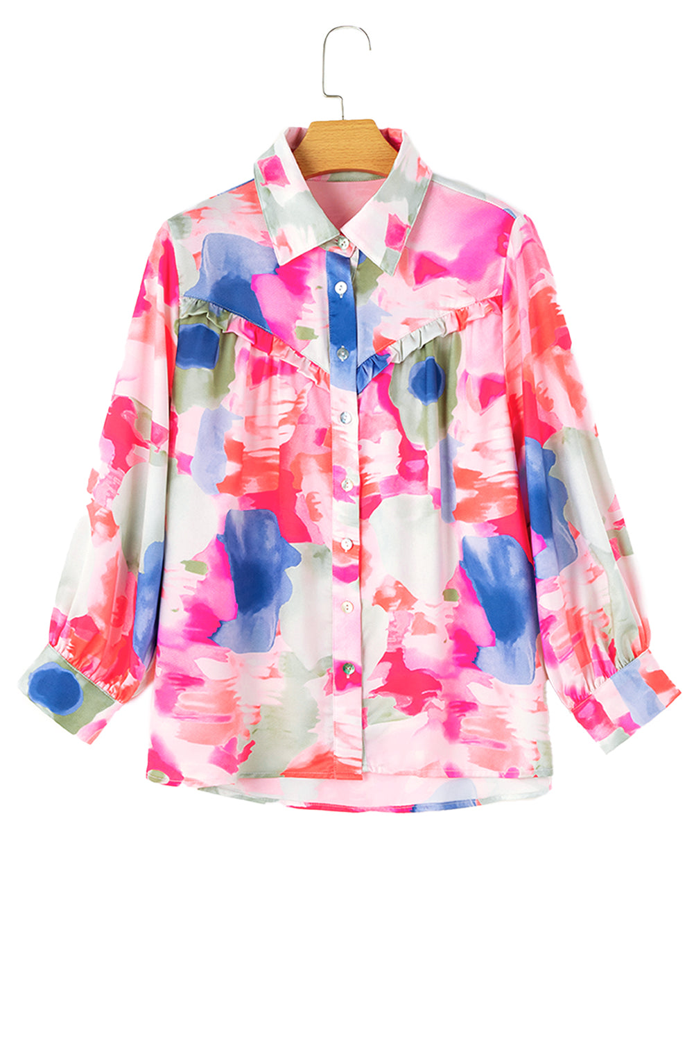 Multicolour Abstract Print Frill Detail Button Up Shirt-True and Wild