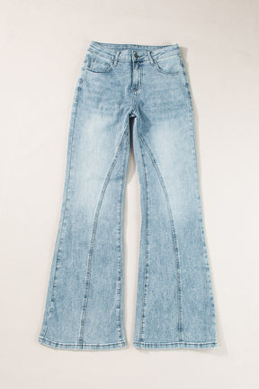 Dusk Blue Acid Wash Flared Leg Jeans-True and Wild