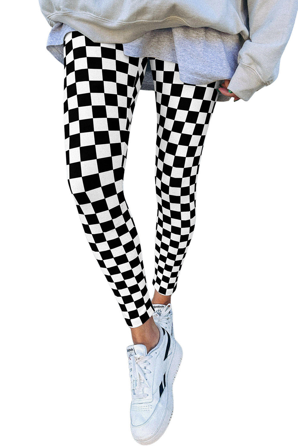 Black Checkered Pattern High Waist Skinny Leggings-True and Wild