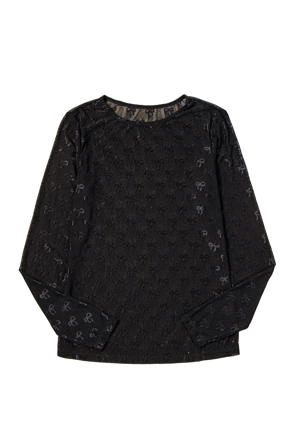 Black Bow Pattern Long Sleeve Slim Fit Mesh Top