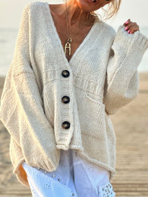 Pocketed V-Neck Button Up Cardigan