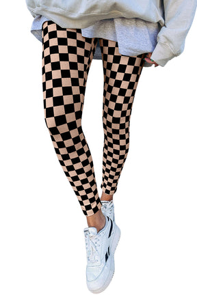 Black Checkered Pattern High Waist Skinny Leggings-True and Wild