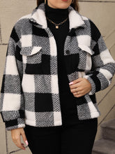 Plus Size Pocketed Plaid Collared Neck Jacket-True and Wild