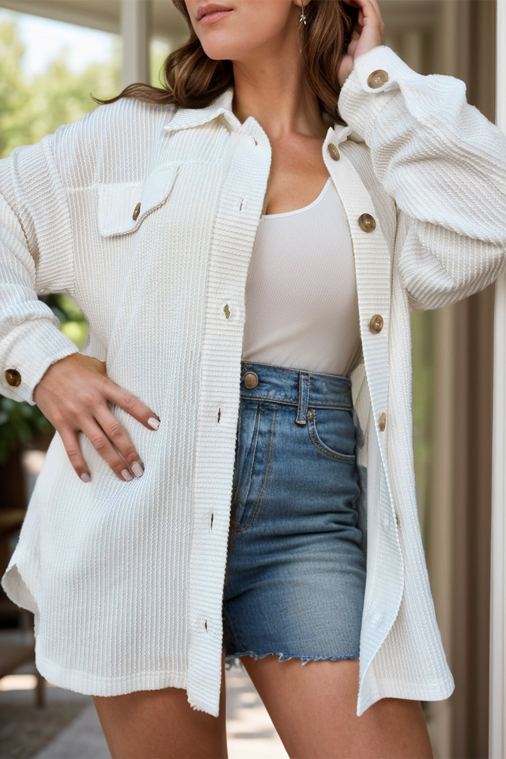 Plus Size Button Up Long Sleeve Jacket-True and Wild