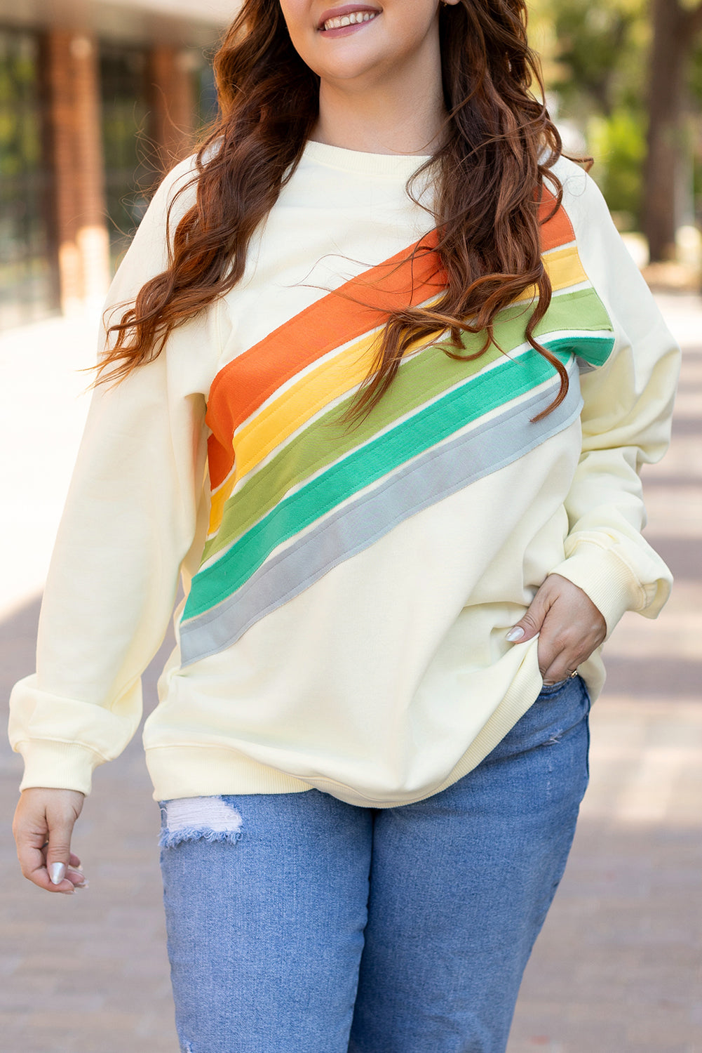 White Rainbow Colorblock Plus Size Sweatshirt