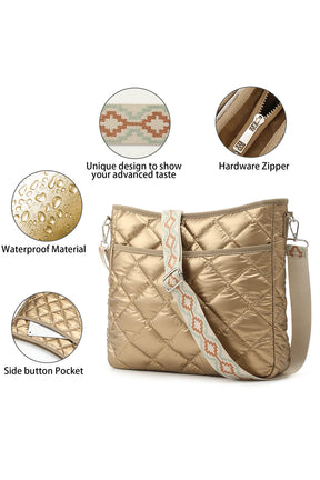 Gold Quilted Large Capacity Shoulder Bag-True and Wild