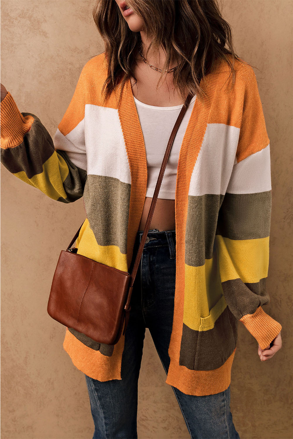 Open Front Color Block Cardigan-True and Wild