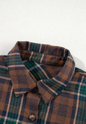 Plaid Collared Neck Button Up Jacket-True and Wild