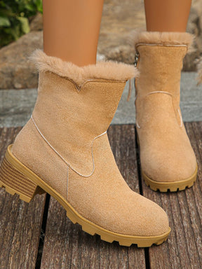 Suede Faux Fur Block Heel Boots