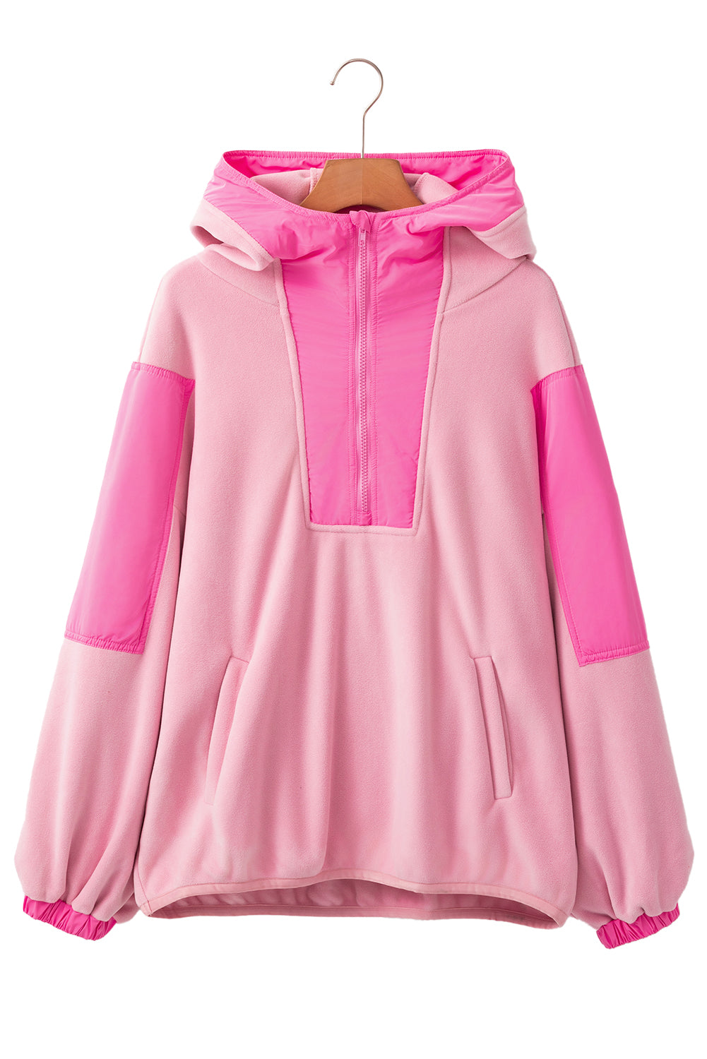 Pink Patchwork Half Zip Oversized Sherpa Hoodie-True and Wild