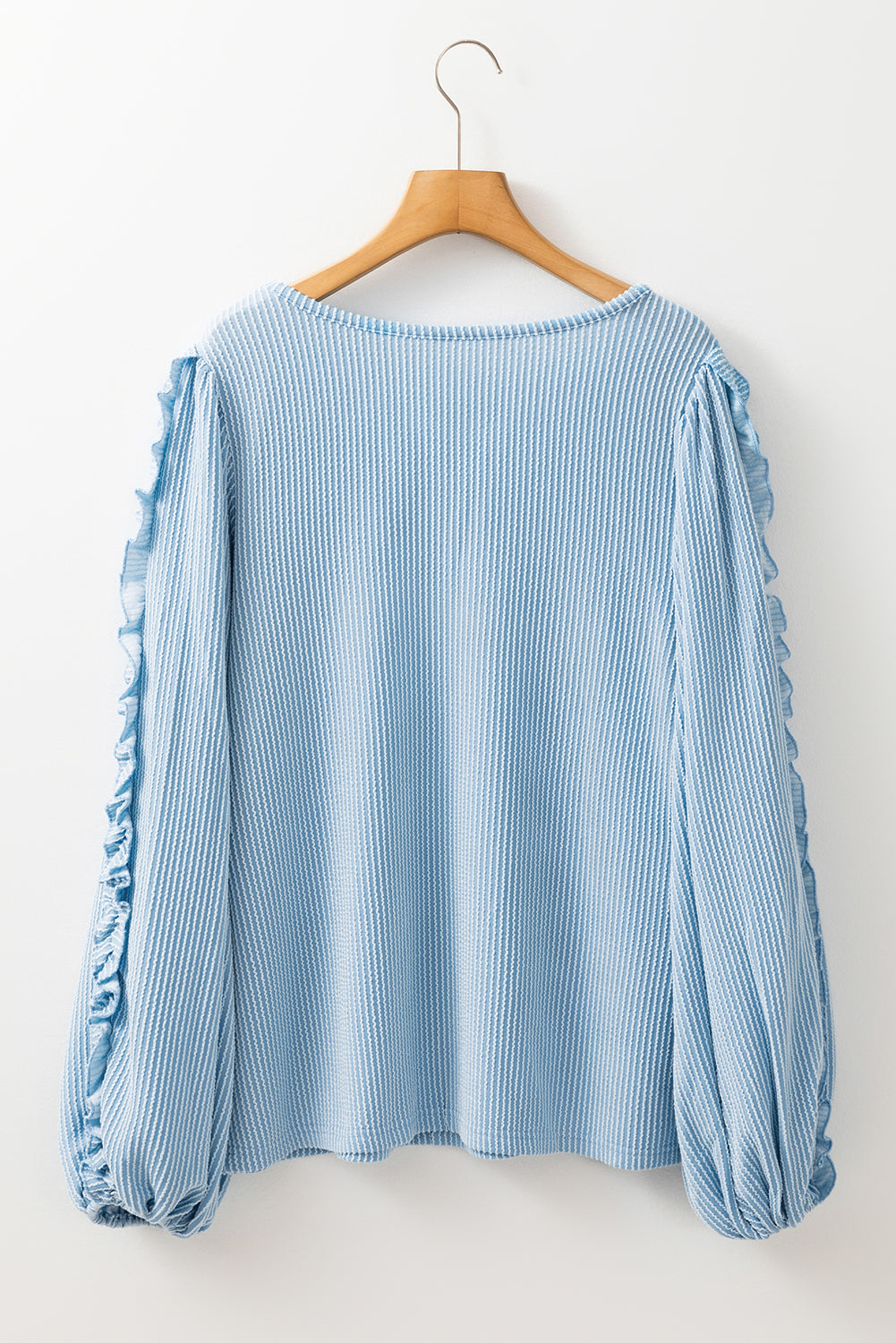 Mist Blue Corded Frill Detail Puff Sleeve Top-True and Wild