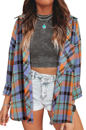 Red Plaid Print Drop Sleeve Loose Shirt-True and Wild