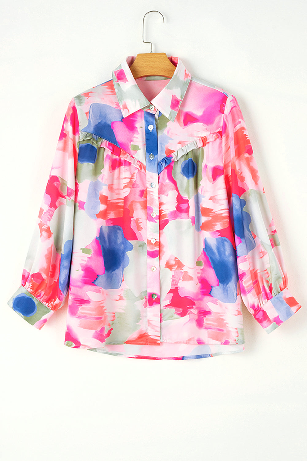 Multicolour Abstract Print Frill Detail Button Up Shirt-True and Wild