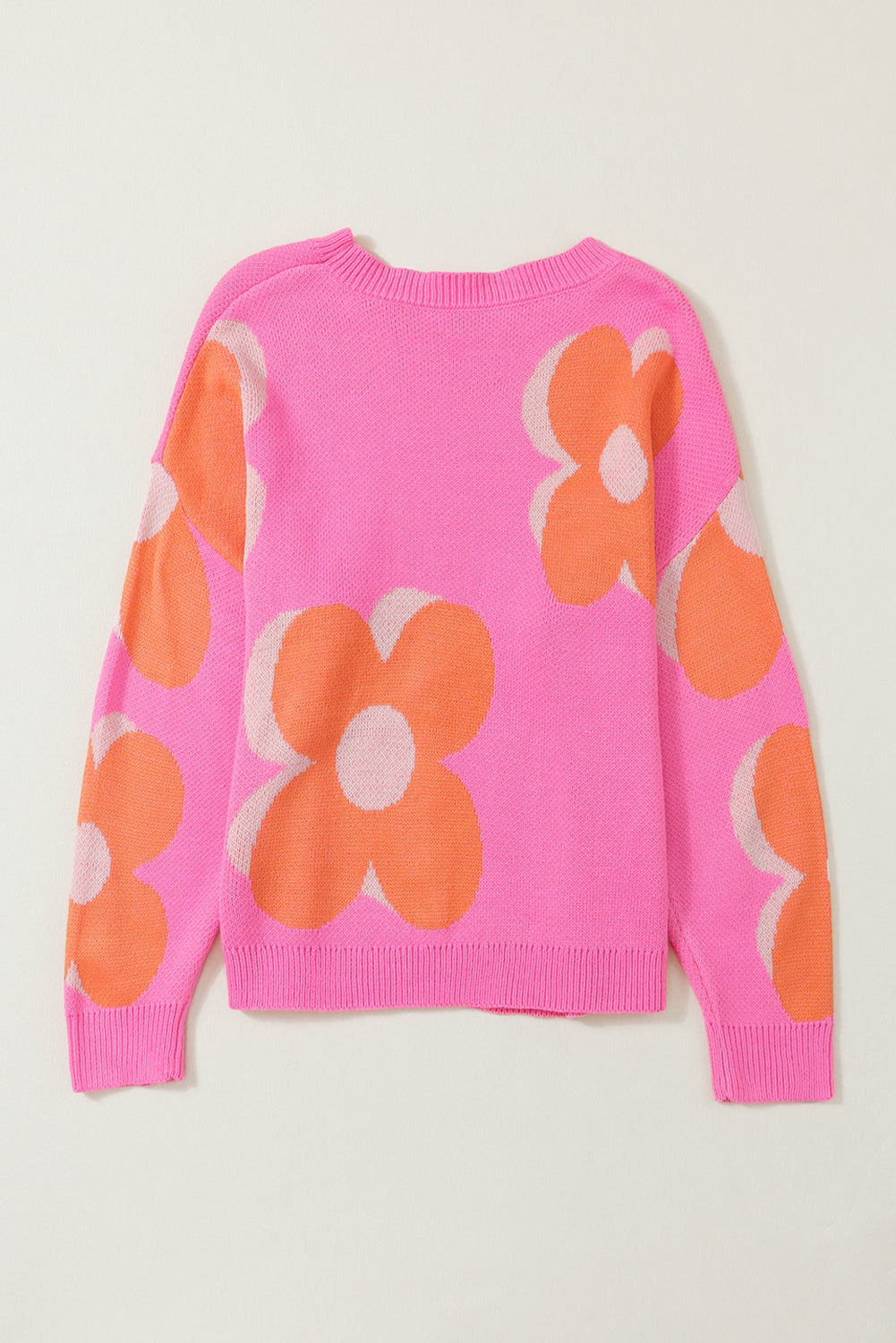 Pink & Orange 60s Floral Cable Knitted Sweater-True and Wild