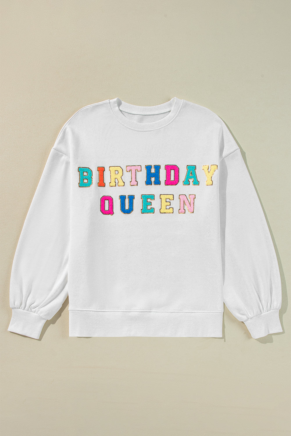 Sweatshirts & Hoodies - White BIRTHDAY QUEEN Graphic Lantern Sleeve Sweatshirt