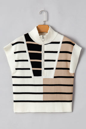 Sky Blue Stripe Quarter Zip Collar Knit Vest